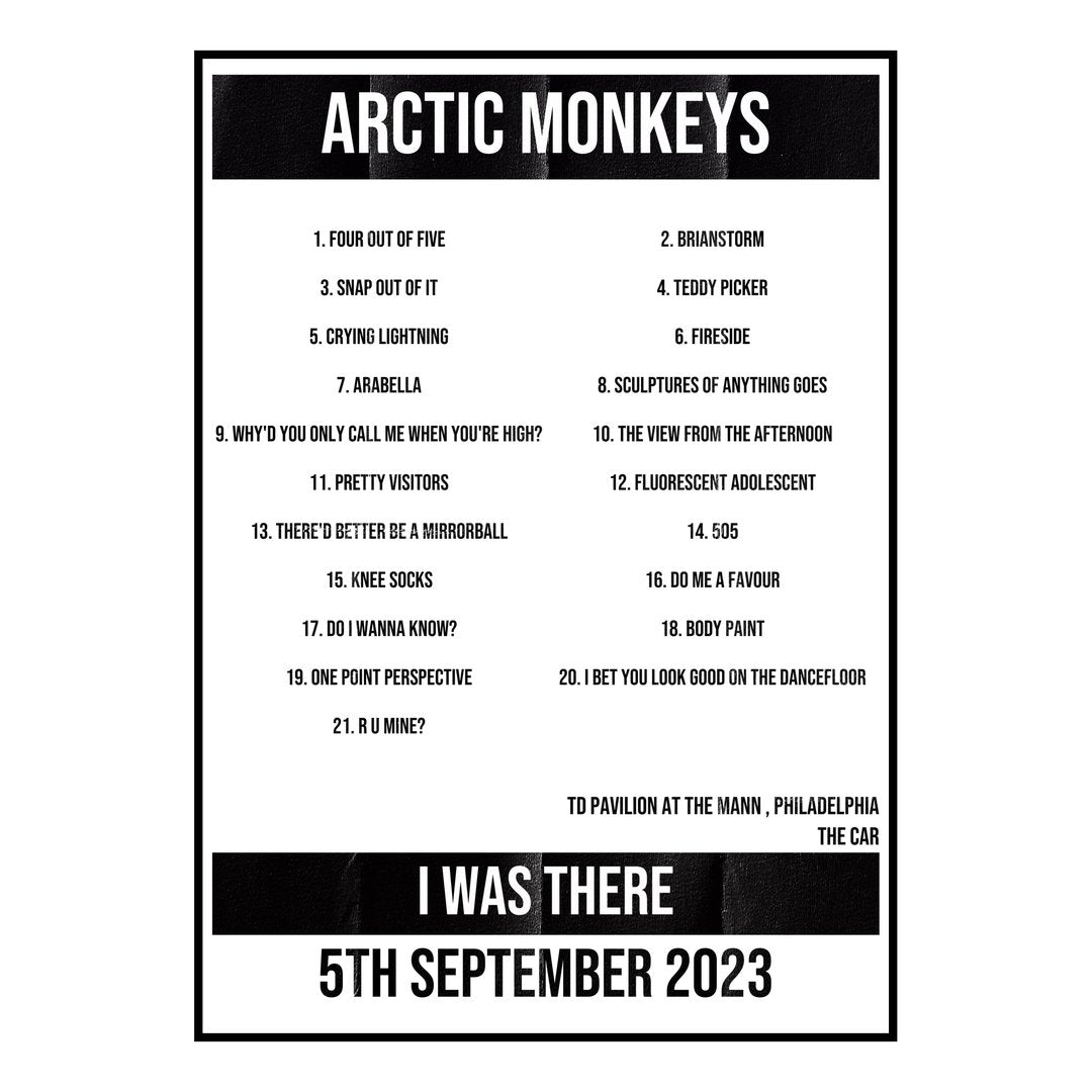 Arctic Monkeys Philadelphia 5th September 2023 Setlist poster