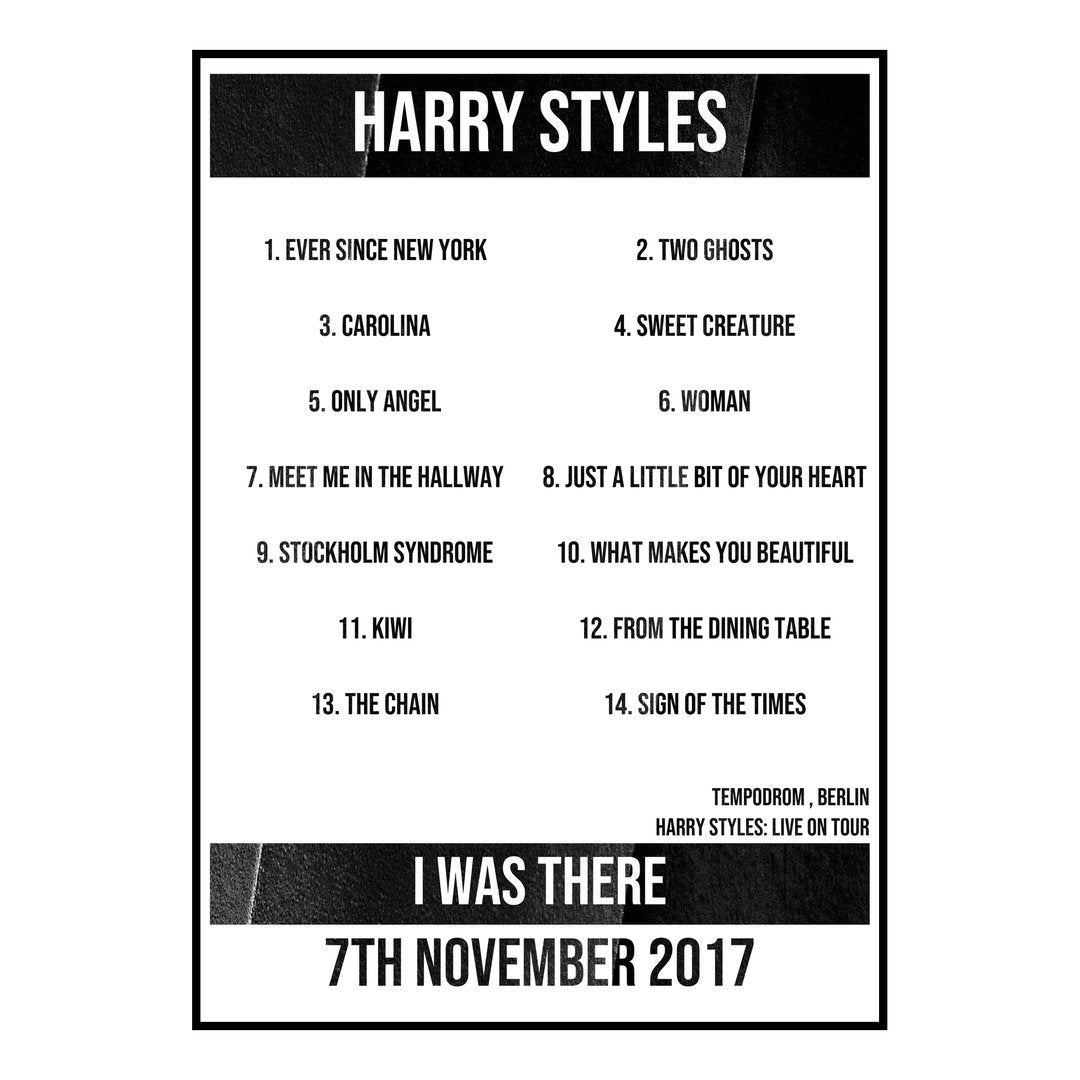 Harry Styles Berlin 7th November 2017 Setlist poster