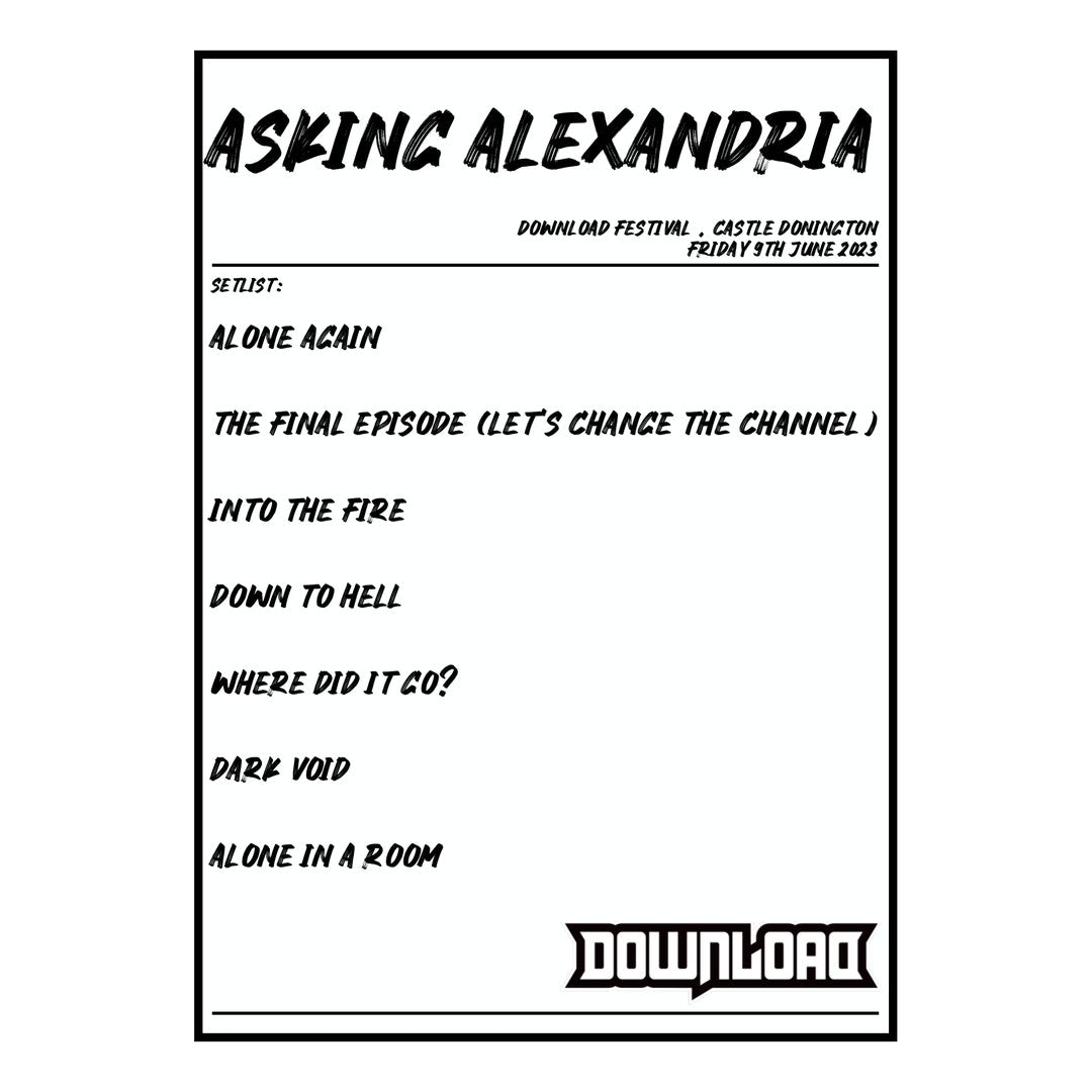 Asking Alexandria Castle Donington 9th June 2023 Setlist poster