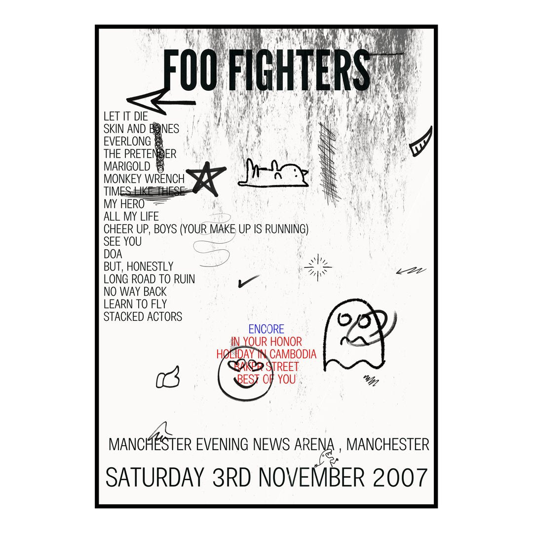 Foo Fighters Manchester 3rd November 2007 Setlist poster