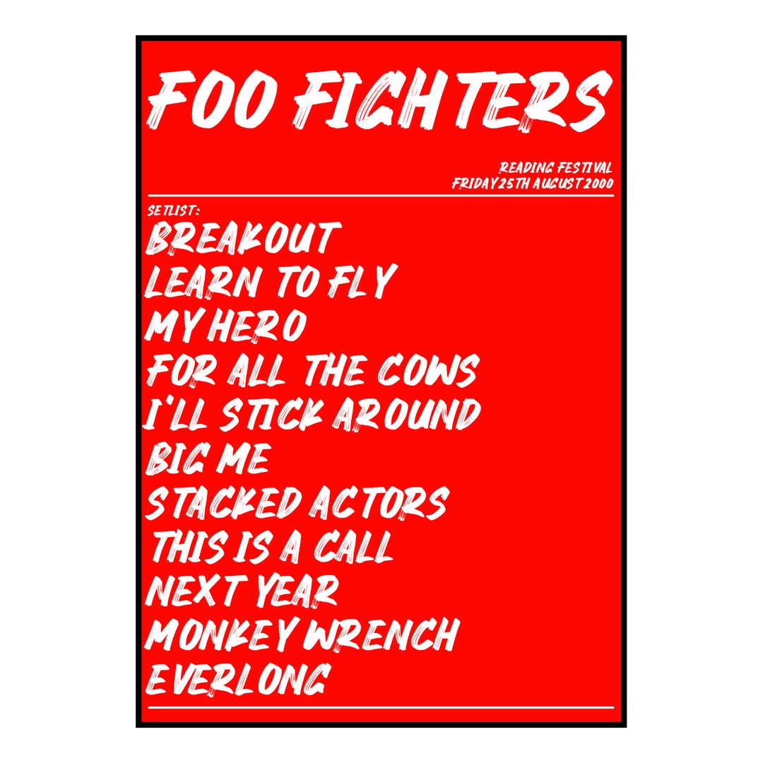 Foo Fighters Reading 25th August 2000 Setlist poster