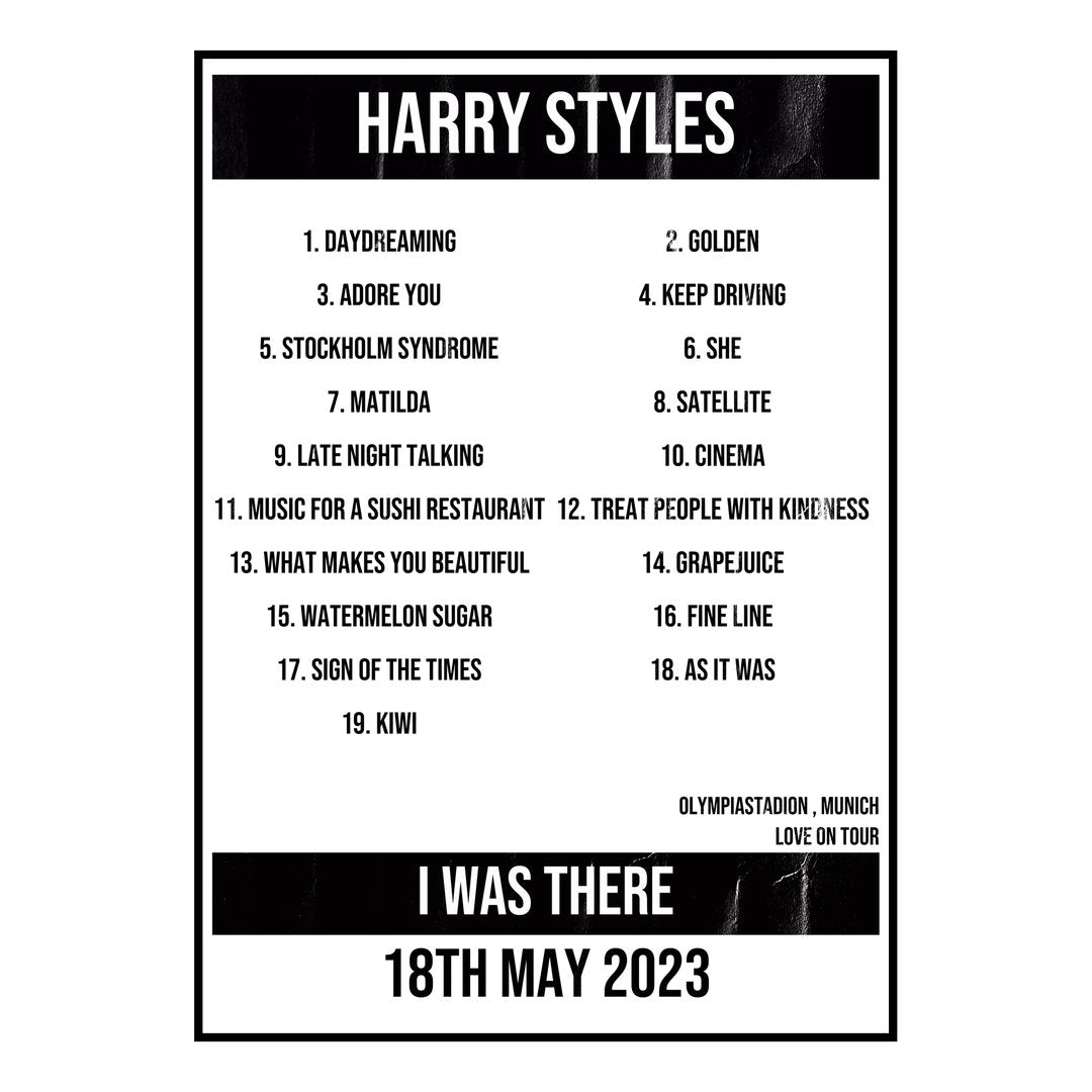 Harry Styles Munich 18th May 2023 Setlist poster