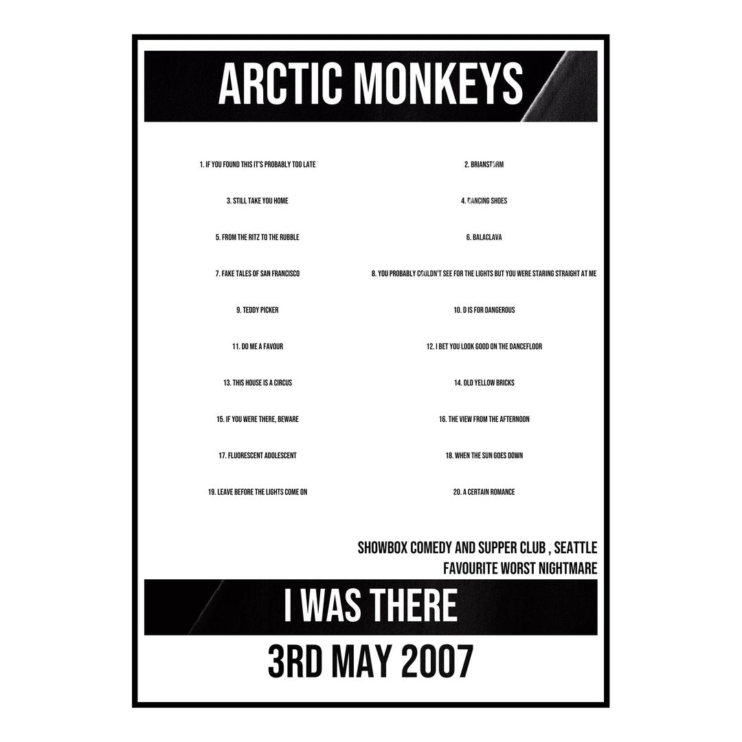 Arctic Monkeys Seattle 3rd May 2007 Setlist poster