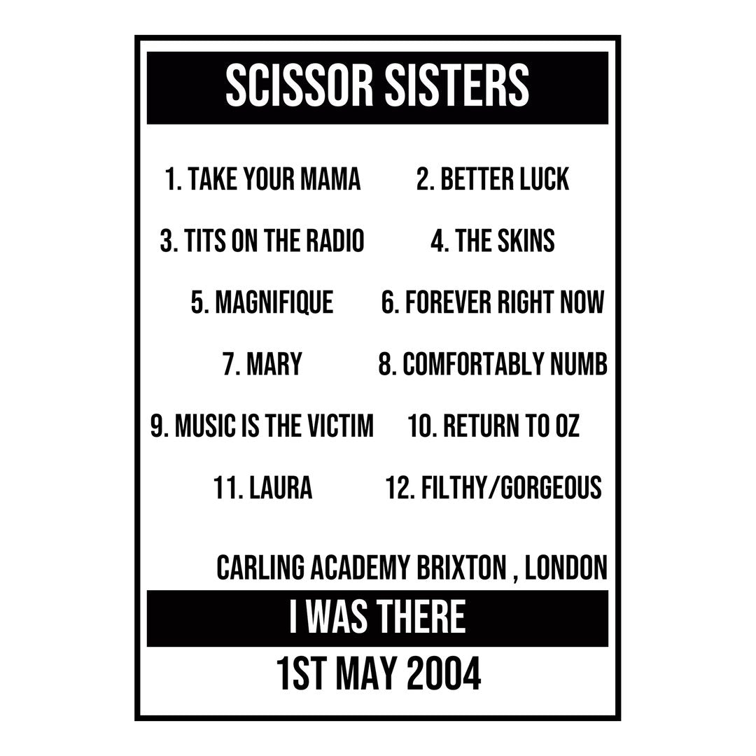 A Setlist Poster Featuring Scissor Sisters Gig from London in 2004