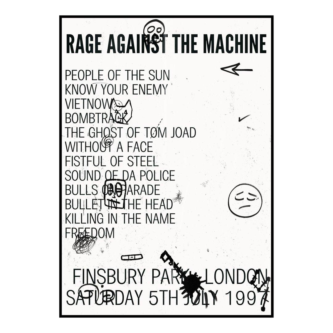 Rage Against the Machine London 5th July 1997 Setlist poster
