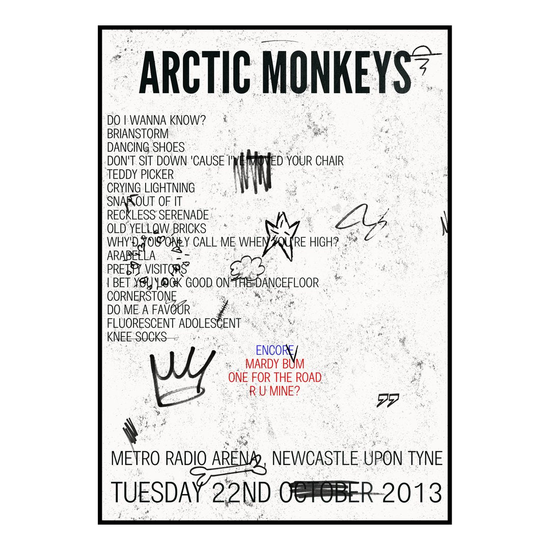 Arctic Monkeys Newcastle upon Tyne 22nd October 2013 Setlist poster