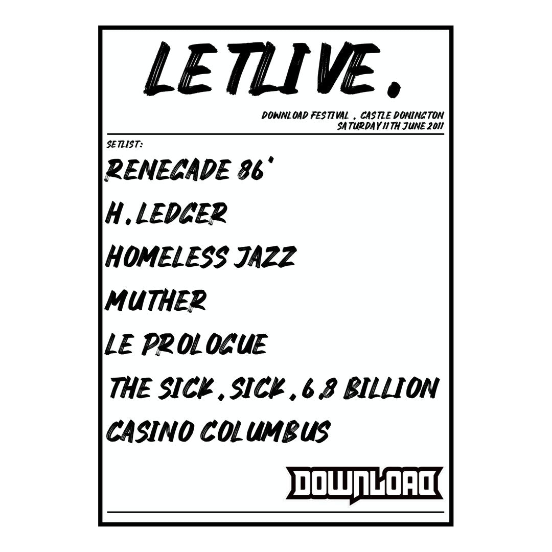 letlive. Castle Donington 11th June 2011 Setlist poster