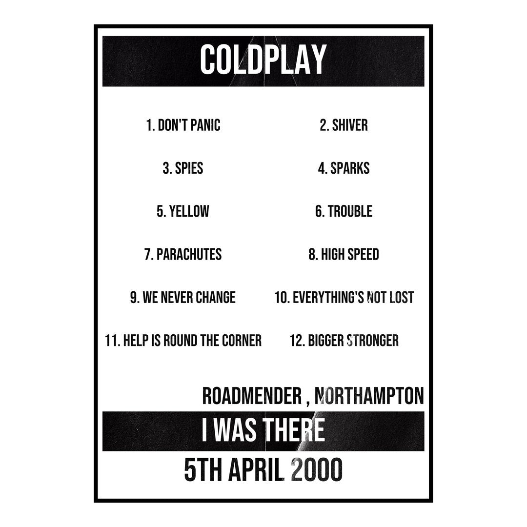Coldplay Northampton 5th April 2000 Setlist poster