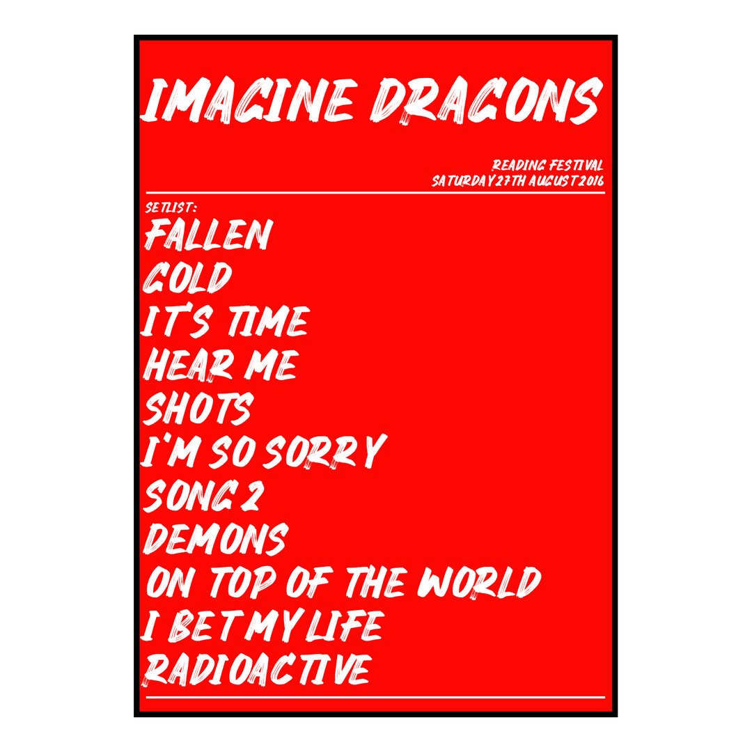 Imagine Dragons Reading 27th August 2016 Setlist poster