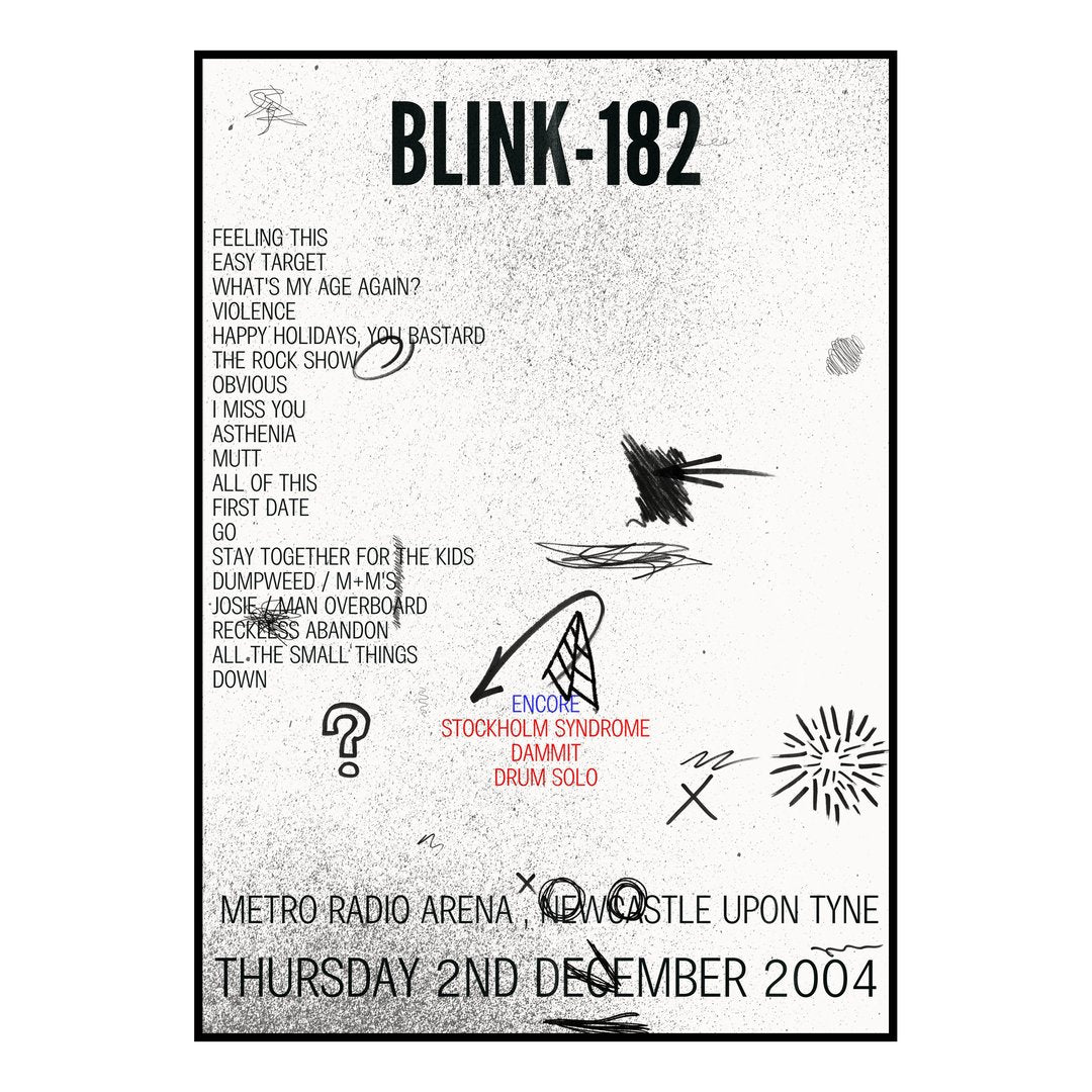 blink‐182 Newcastle upon Tyne 2nd December 2004 Setlist poster