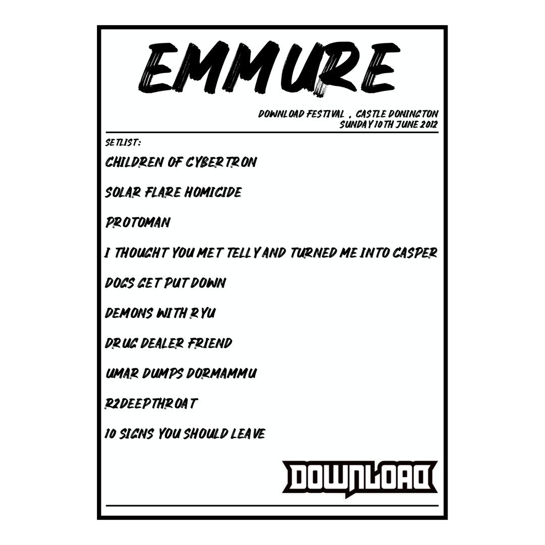 Emmure Castle Donington 10th June 2012 Setlist poster