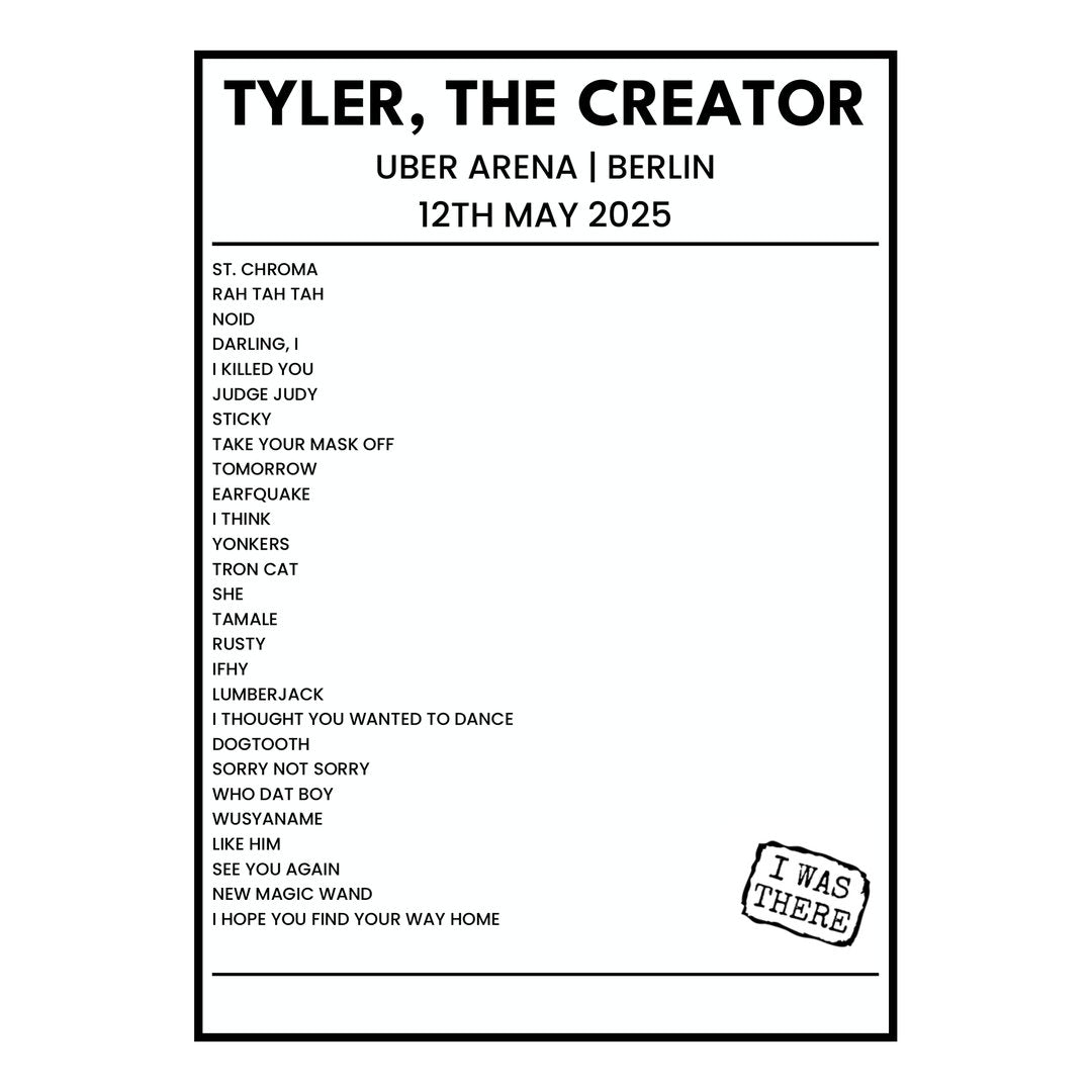 Tyler, The Creator Berlin 12th May 2025 Setlist poster