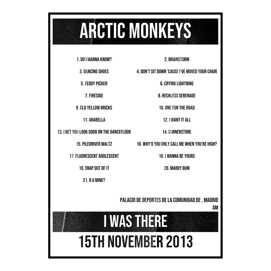 Arctic Monkeys Madrid 15th November 2013 Setlist poster