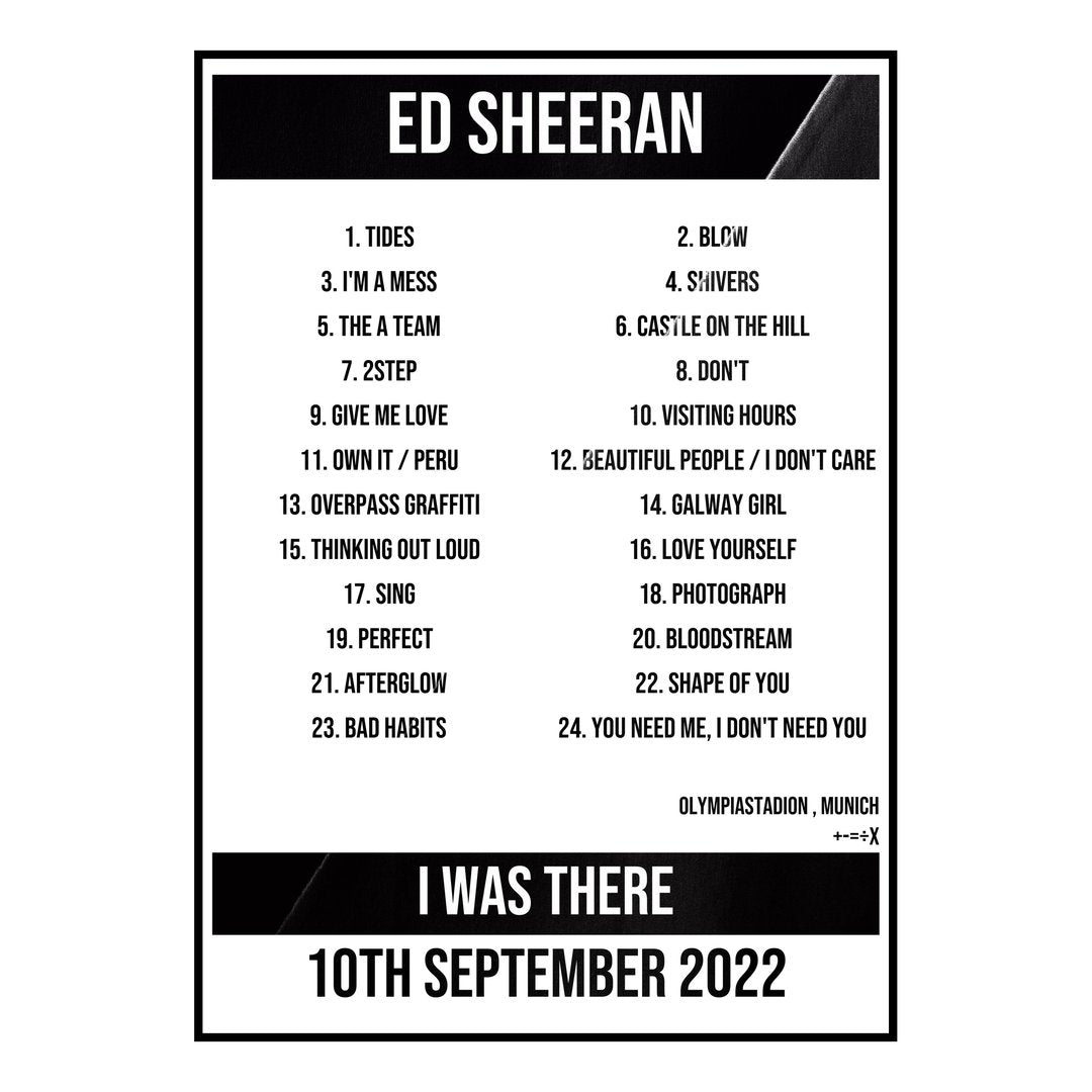 Ed Sheeran Munich 10th September 2022 Setlist poster