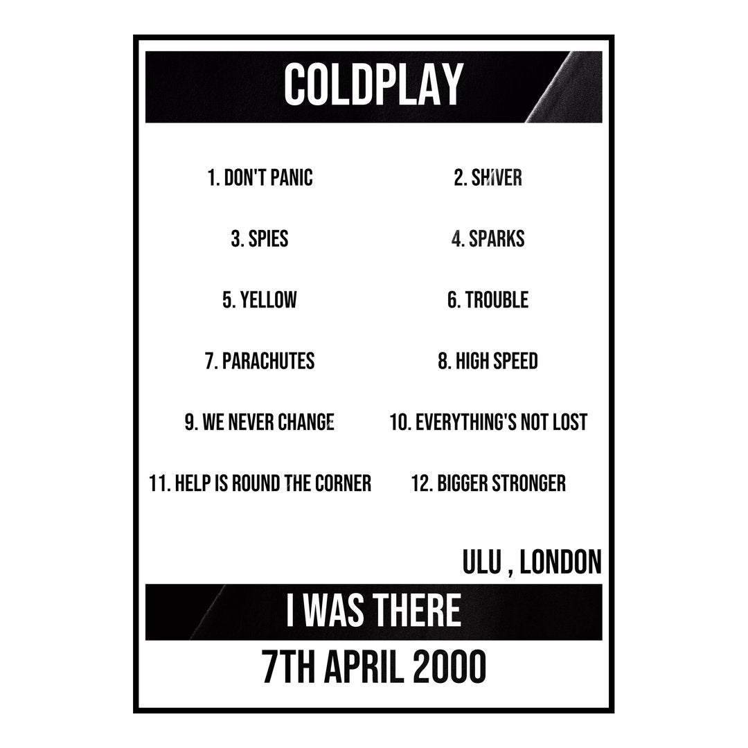 Coldplay London 7th April 2000 Setlist poster