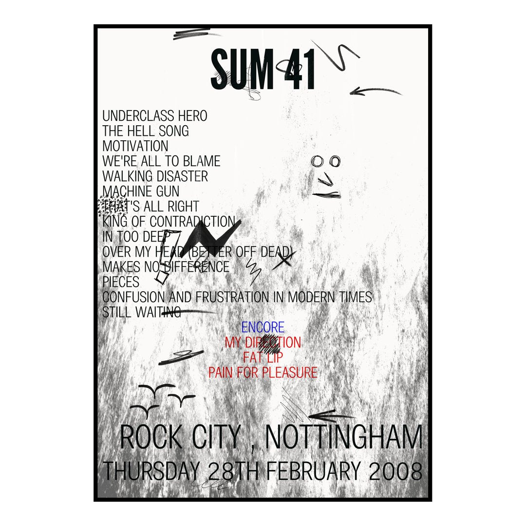 Sum 41 Nottingham 28th February 2008 Setlist poster