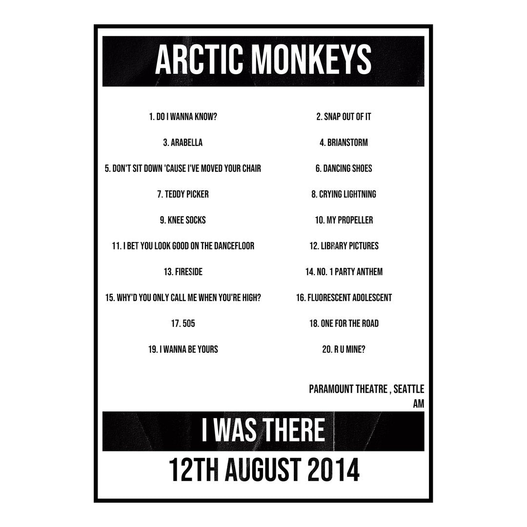 Arctic Monkeys Seattle 12th August 2014 Setlist poster