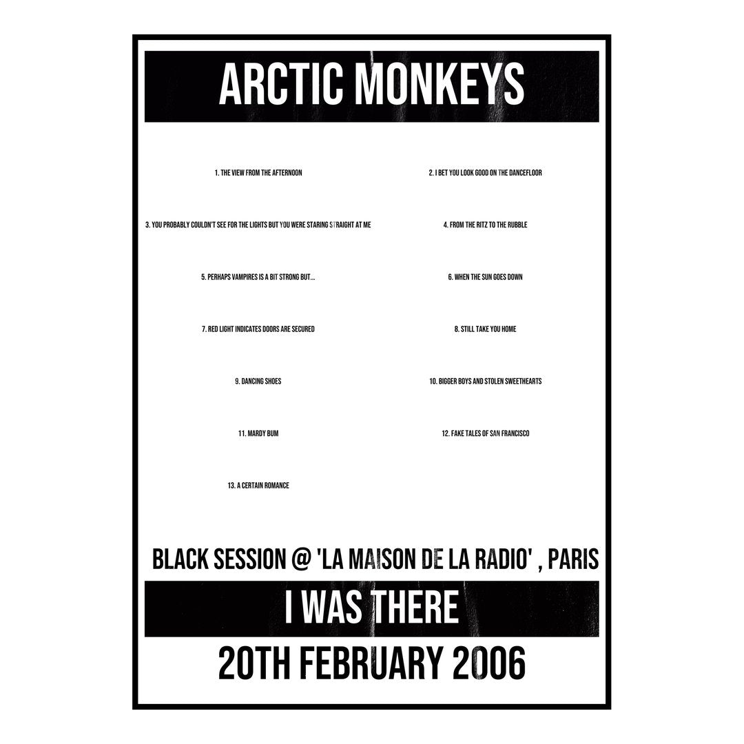 Arctic Monkeys Paris 20th February 2006 Setlist poster