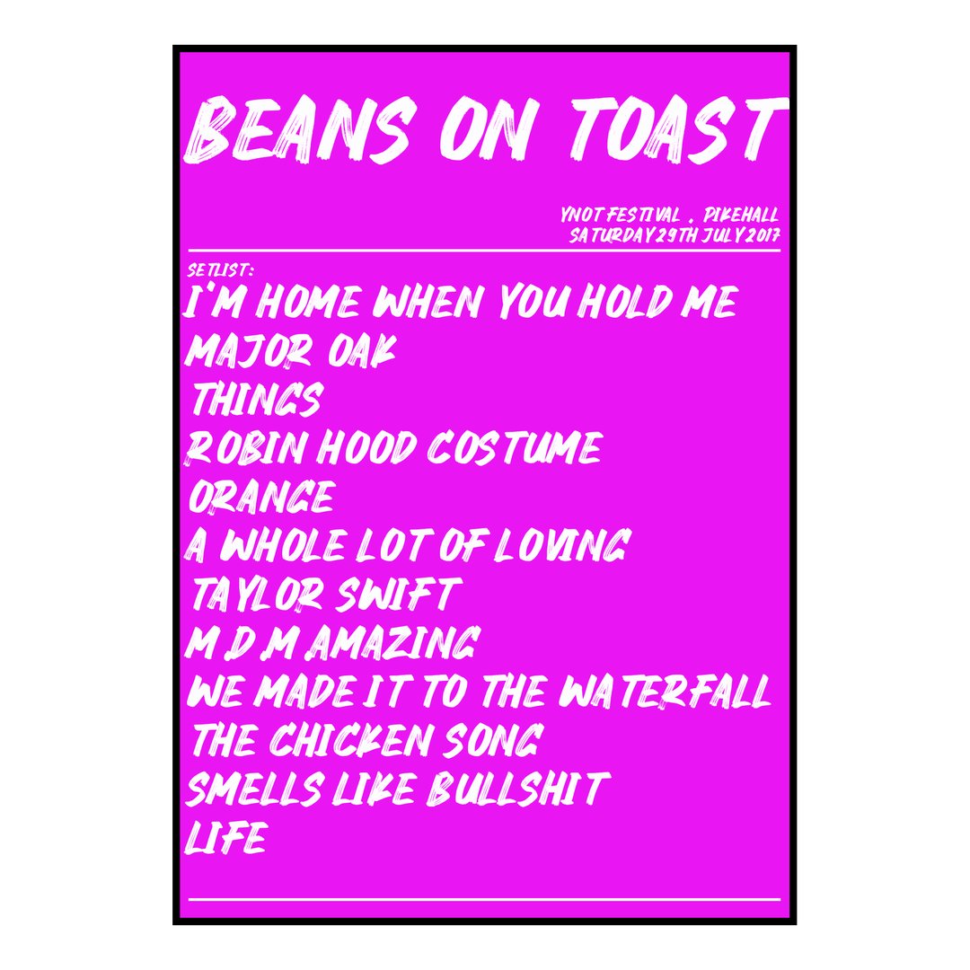 Beans on Toast Pikehall 29th July 2017 Setlist poster