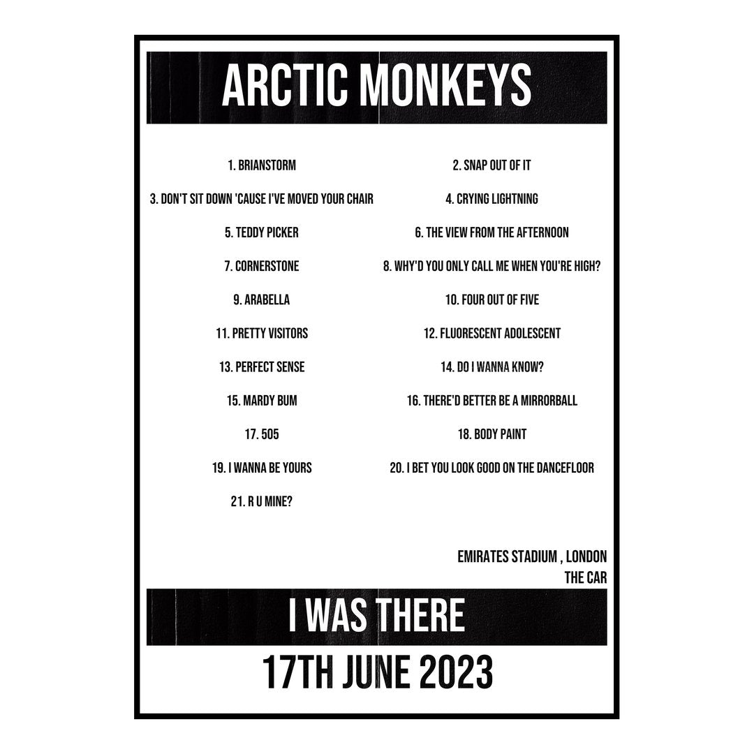 Arctic Monkeys London 17th June 2023 Setlist poster