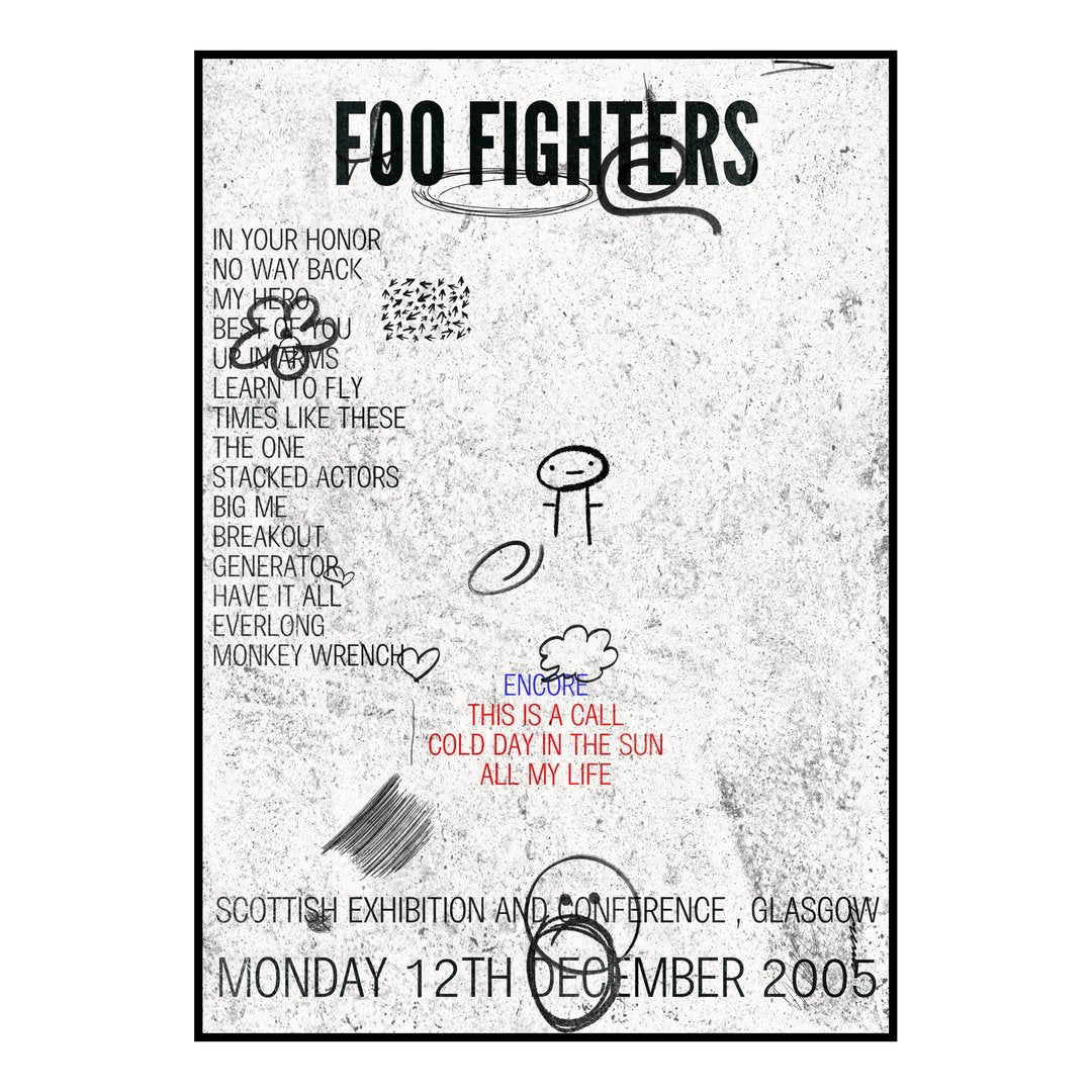 Foo Fighters Glasgow 12th December 2005 Setlist poster