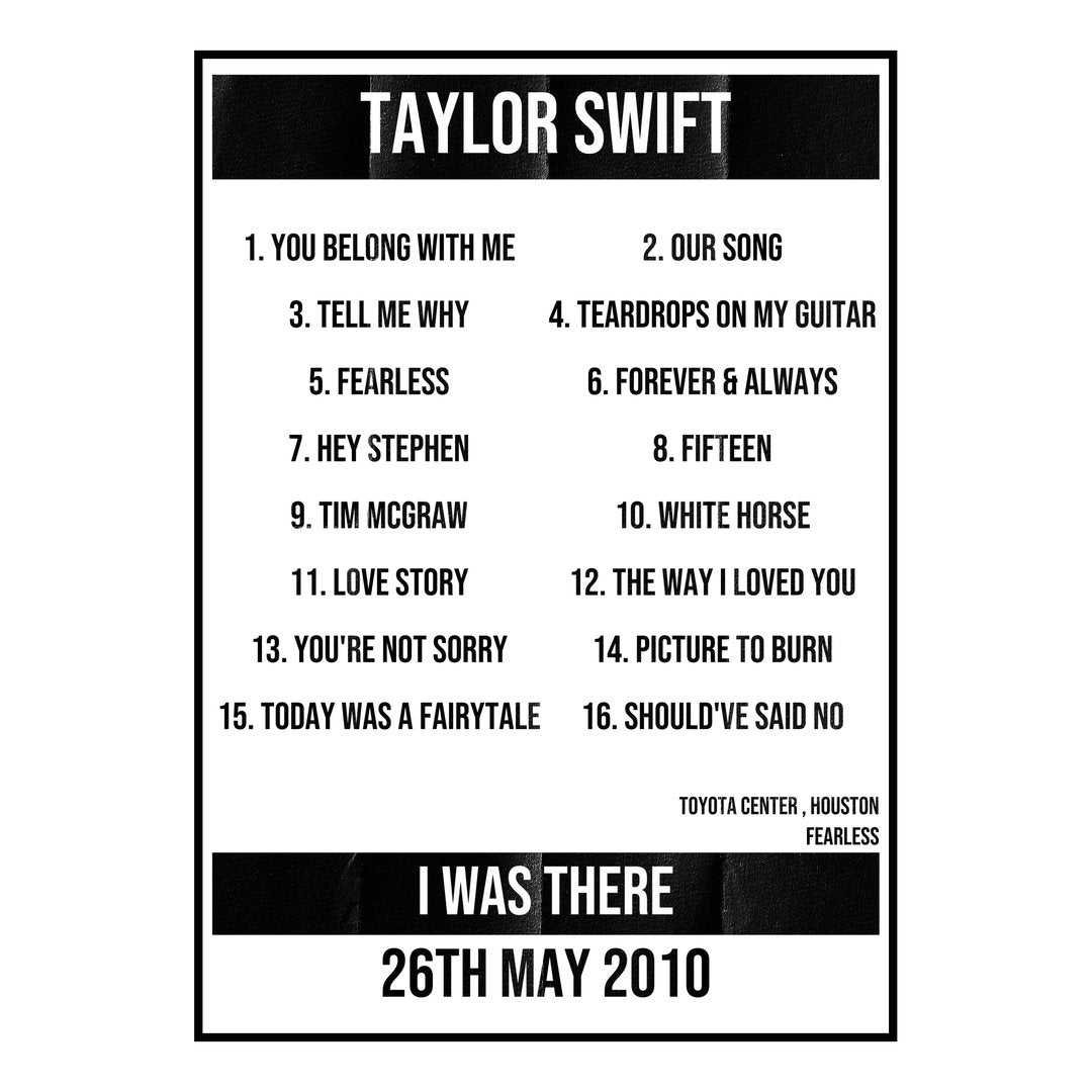 Taylor Swift Houston 26th May 2010 Setlist poster