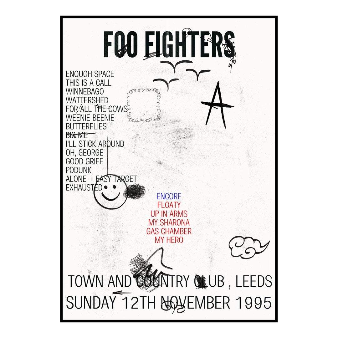 Foo Fighters Leeds 12th November 1995 Setlist poster