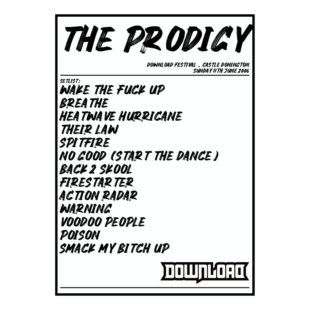The Prodigy Castle Donington 11th June 2006 Setlist poster