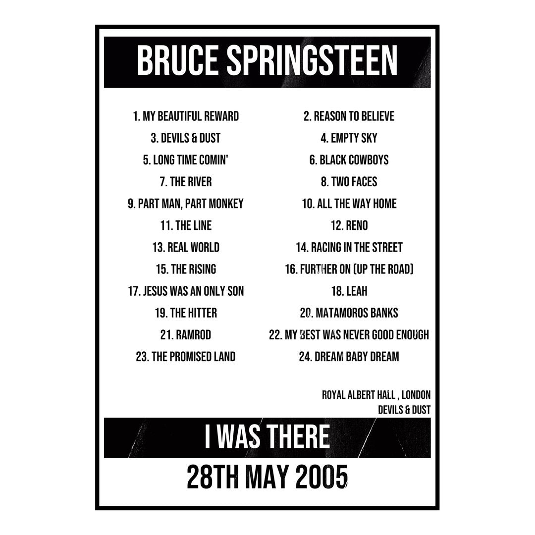 Bruce Springsteen London 28th May 2005 Setlist poster
