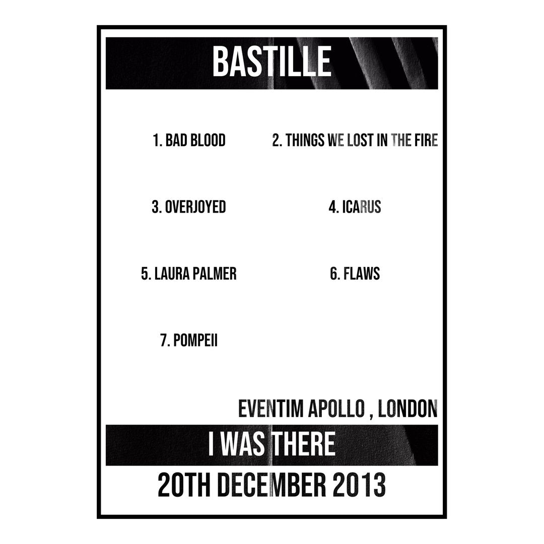 Bastille London 20th December 2013 Setlist poster