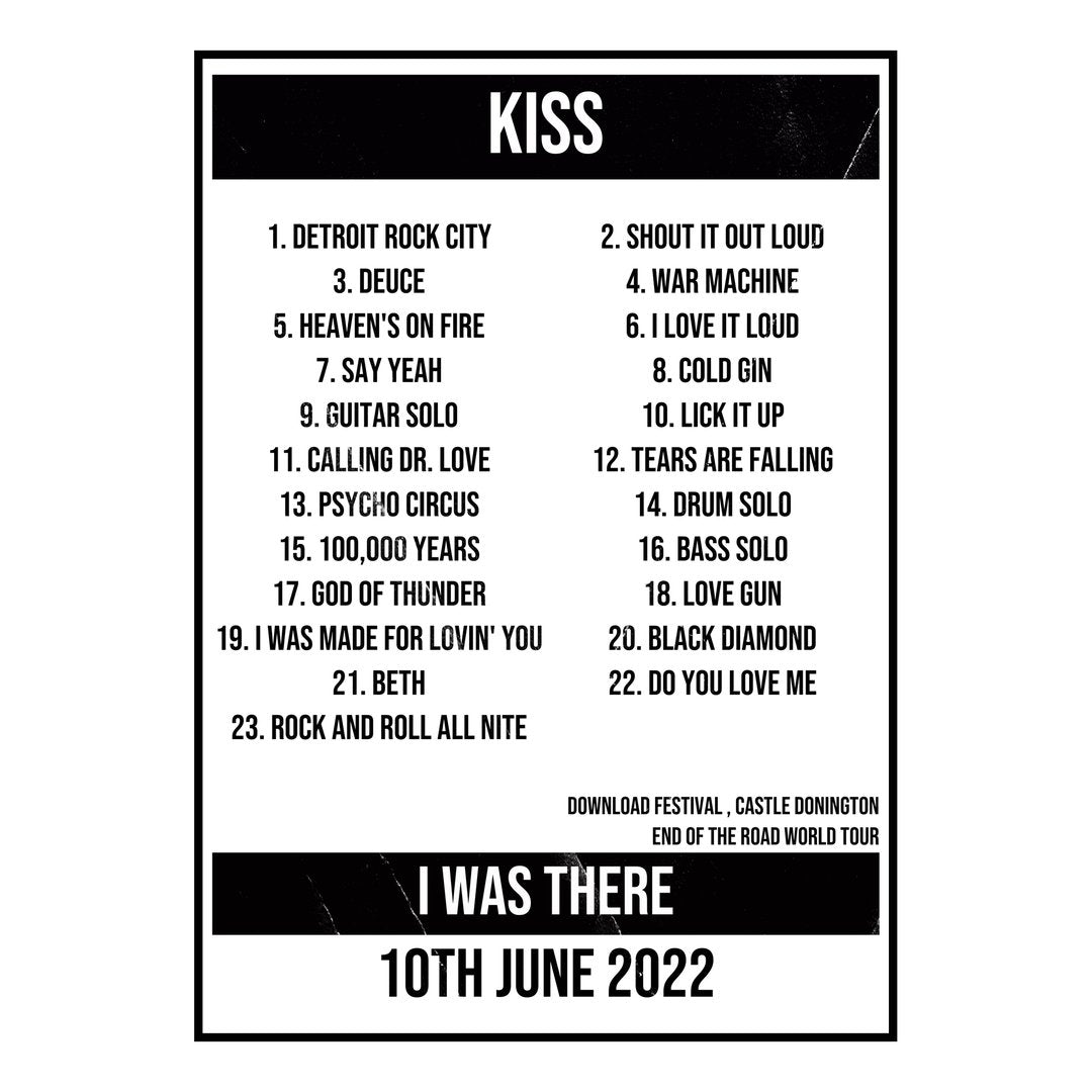KISS Castle Donington 10th June 2022 Setlist poster