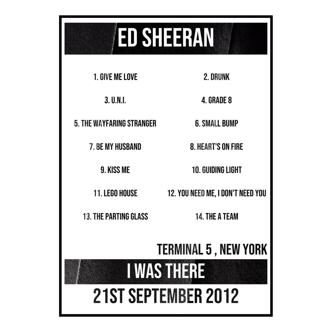 Ed Sheeran New York 21st September 2012 Setlist poster