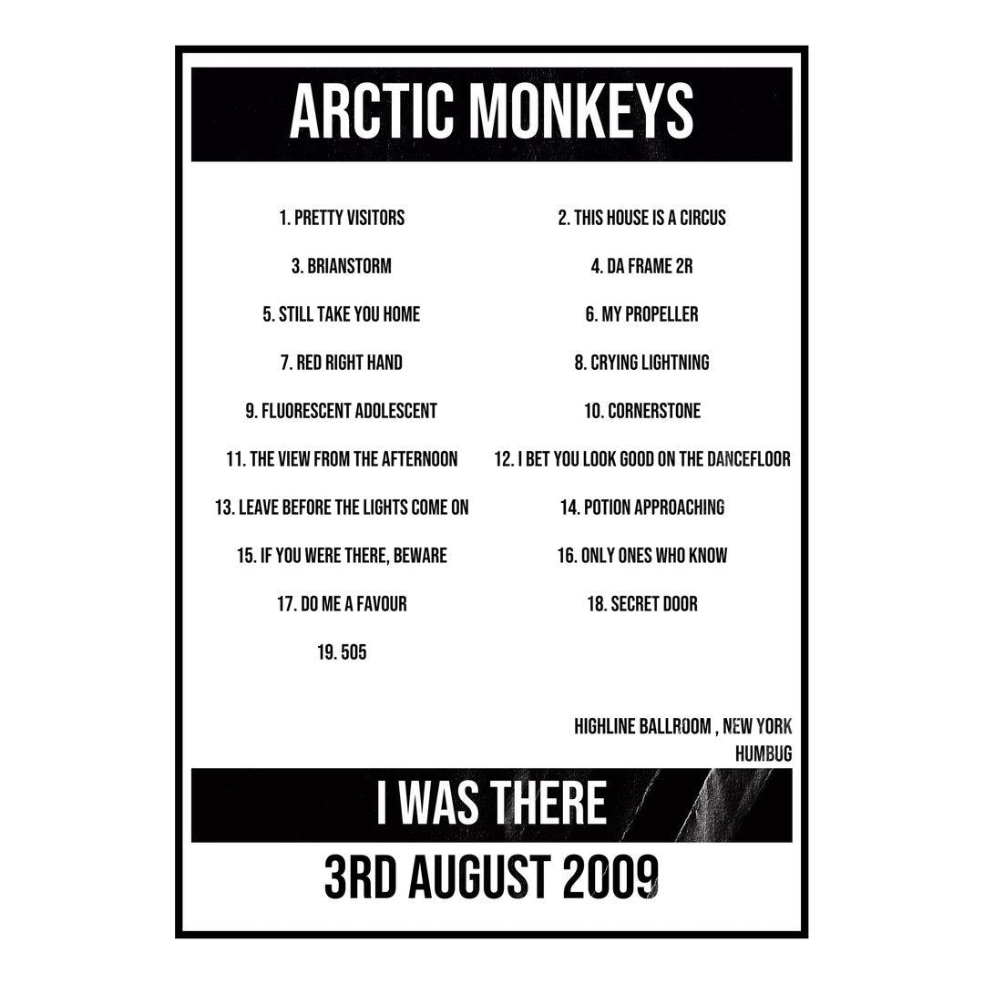 Arctic Monkeys New York 3rd August 2009 Setlist poster