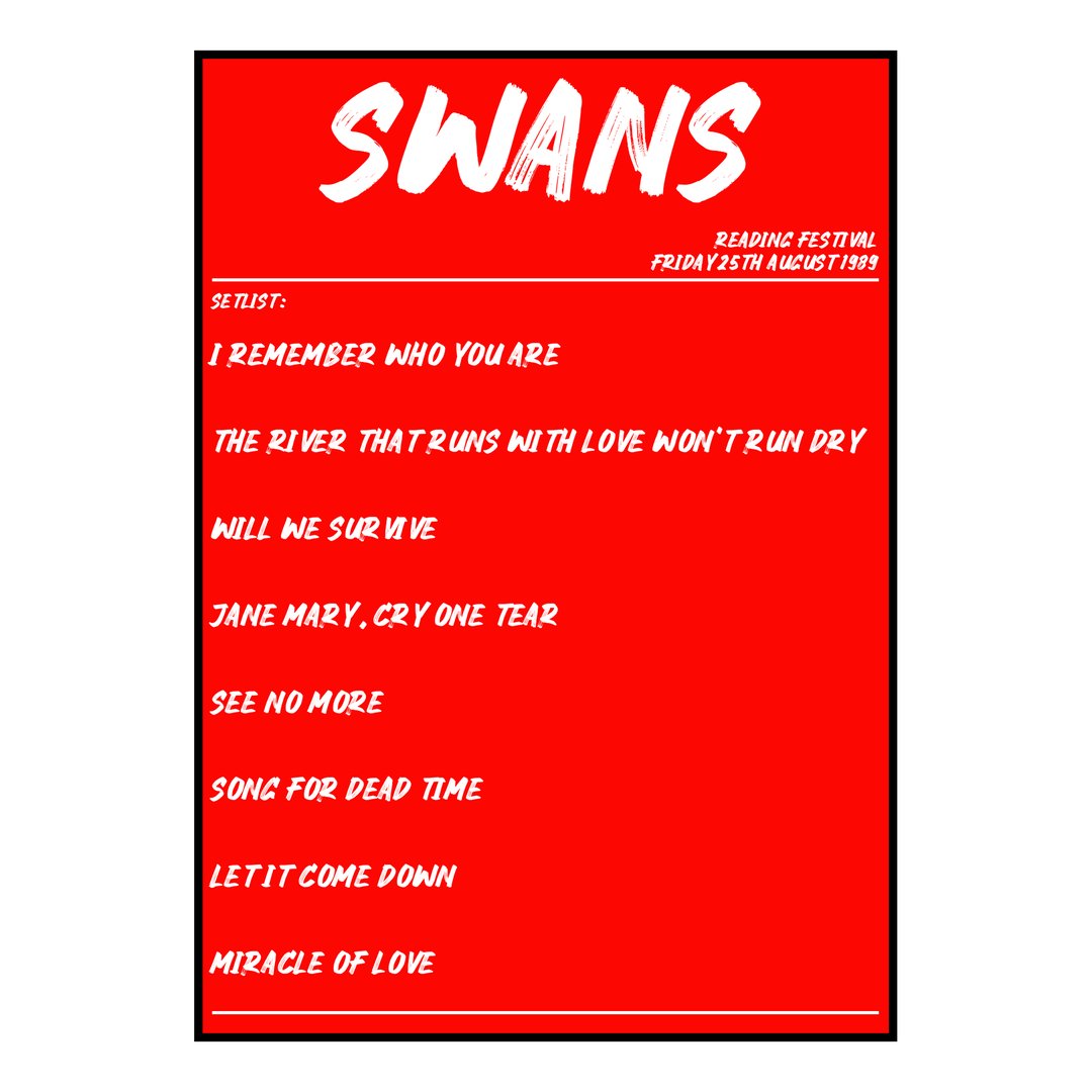 Swans Reading 25th August 1989 Setlist poster
