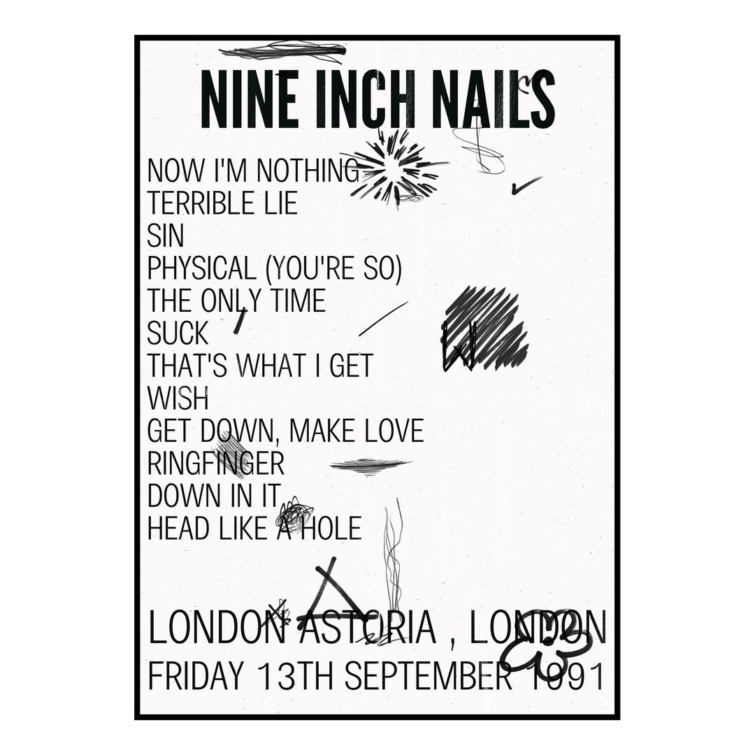 Nine Inch Nails London 13th September 1991 Setlist poster