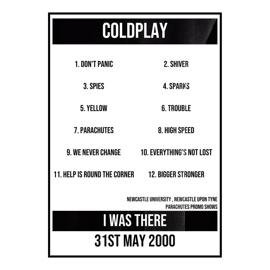 Coldplay Newcastle upon Tyne 31st May 2000 Setlist poster