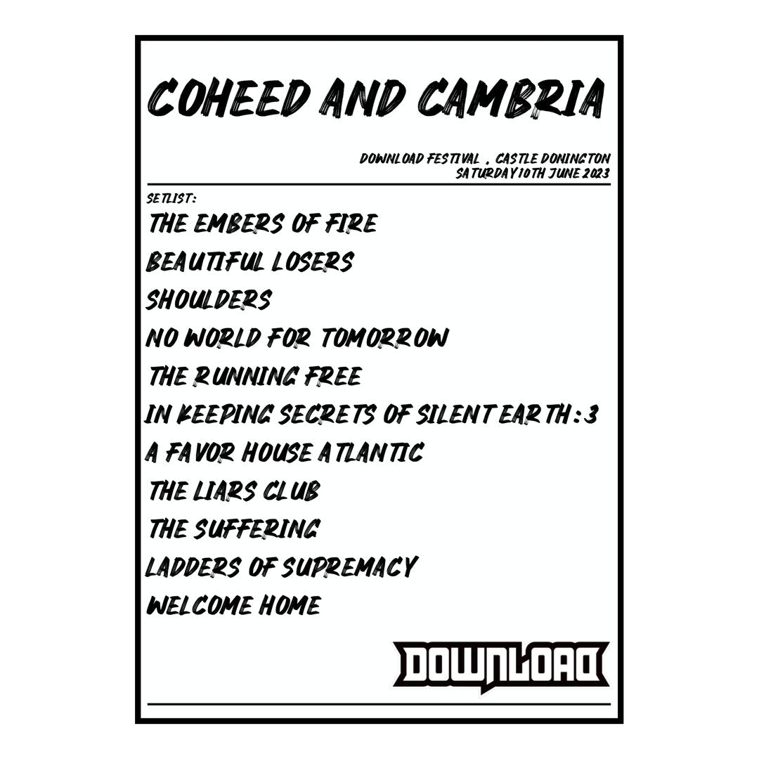 Coheed and Cambria Castle Donington 10th June 2023 Setlist poster