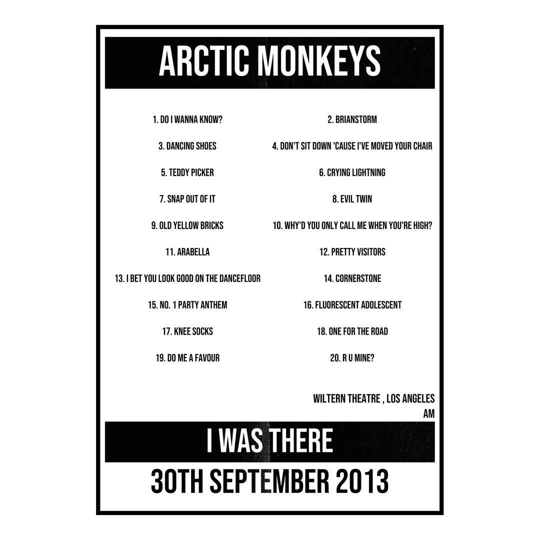 Arctic Monkeys Los Angeles 30th September 2013 Setlist poster