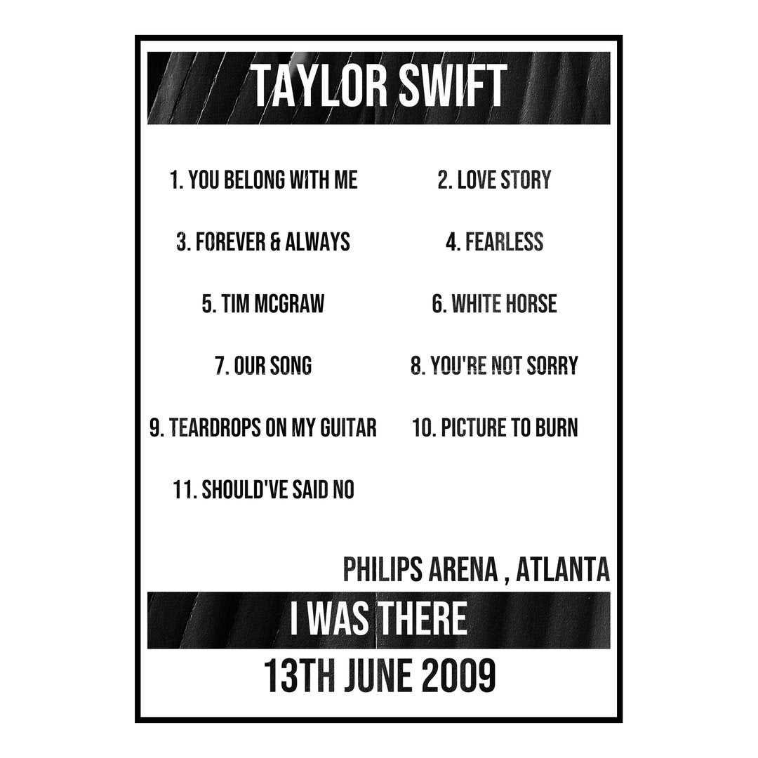 Taylor Swift Atlanta 13th June 2009 Setlist poster