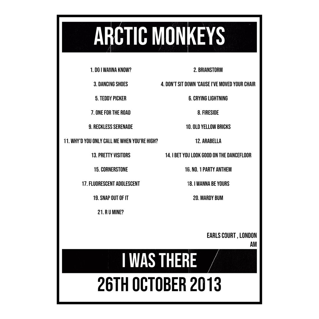 Arctic Monkeys London 26th October 2013 Setlist poster
