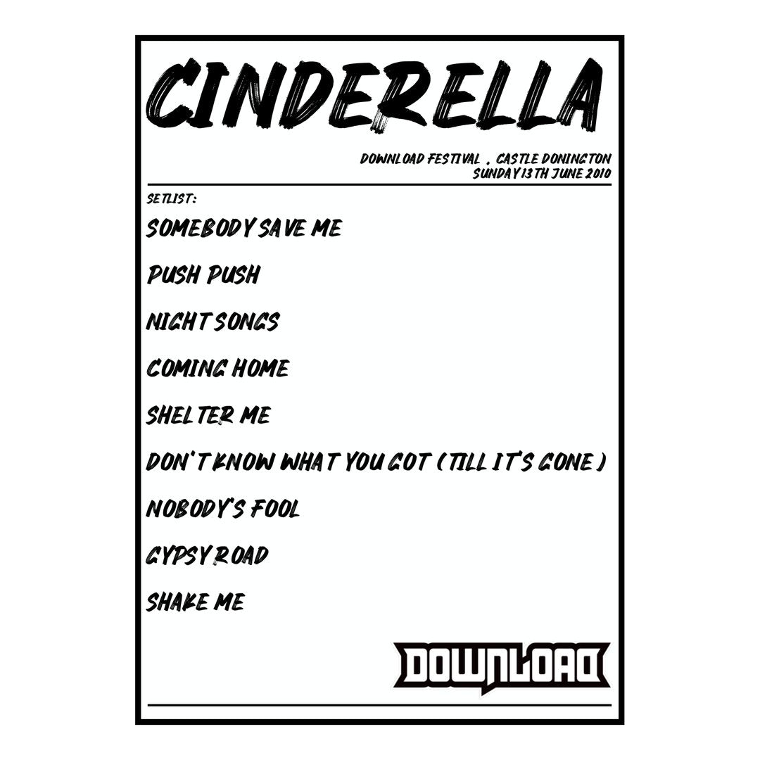 Cinderella Castle Donington 13th June 2010 Setlist poster