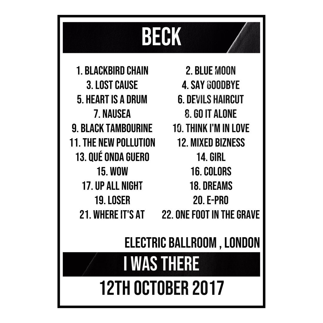 Beck London 12th October 2017 Setlist poster