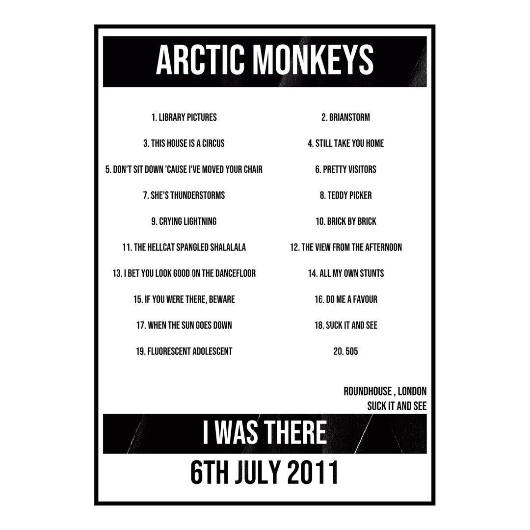 Arctic Monkeys London 6th July 2011 Setlist poster