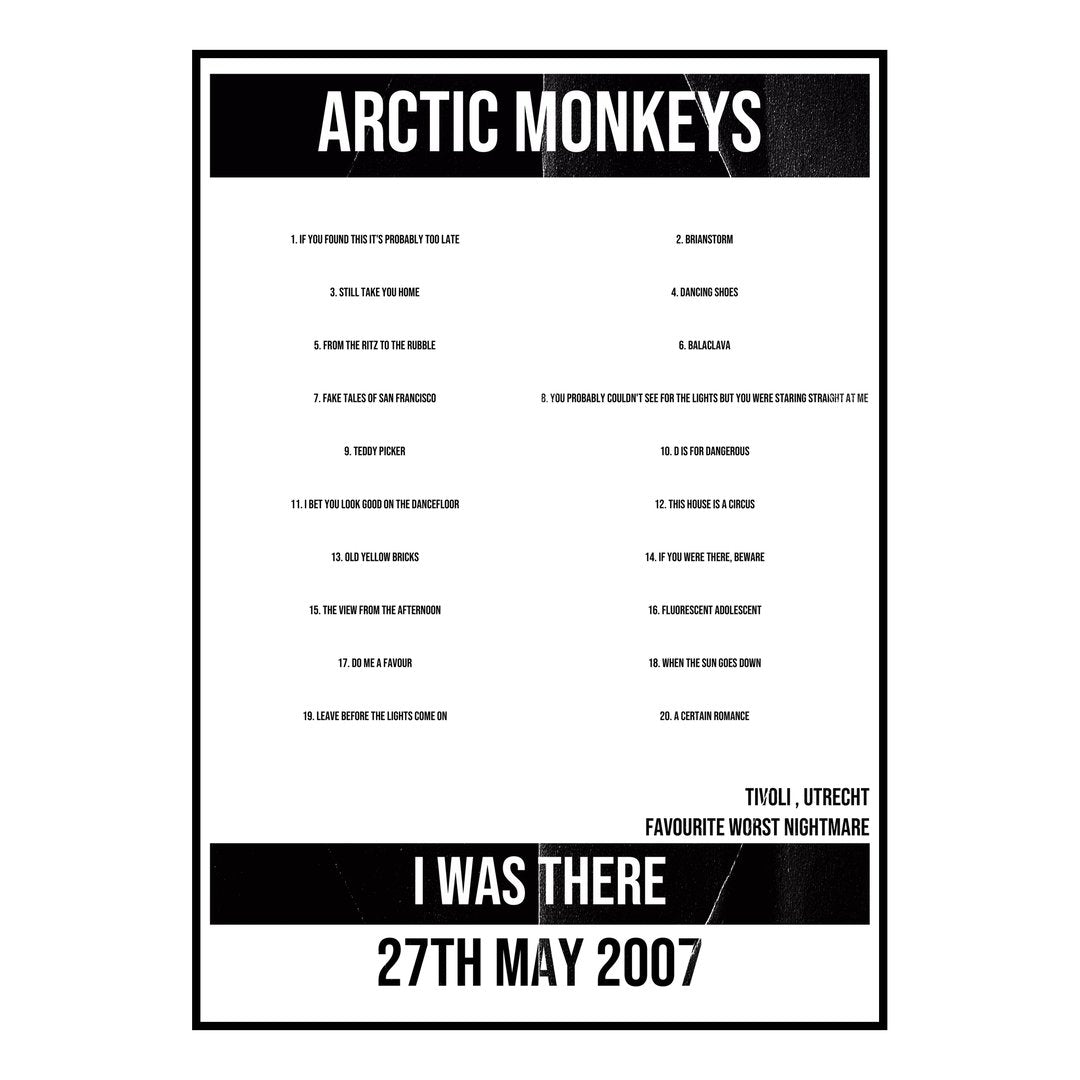 Arctic Monkeys Utrecht 27th May 2007 Setlist poster