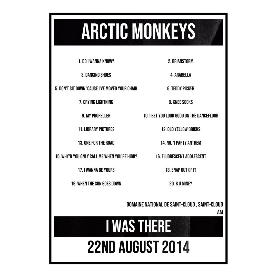 Arctic Monkeys Saint-Cloud 22nd August 2014 Setlist poster