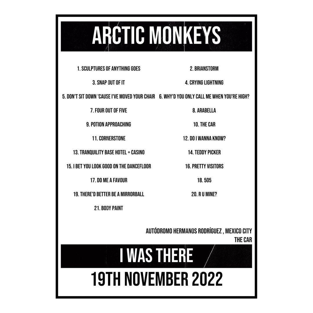 Arctic Monkeys Mexico City 19th November 2022 Setlist poster