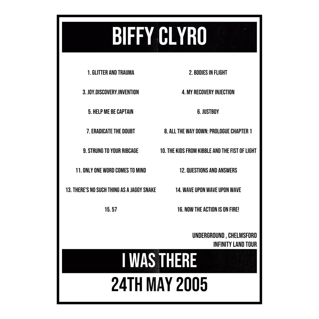 Biffy Clyro Chelmsford 24th May 2005 Setlist poster