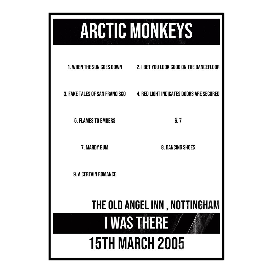 Arctic Monkeys Nottingham 15th March 2005 Setlist poster