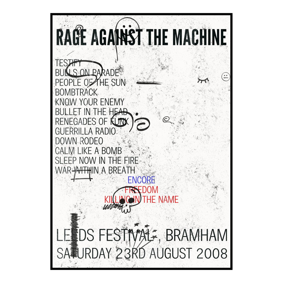 Rage Against the Machine Bramham 23rd August 2008 Setlist poster