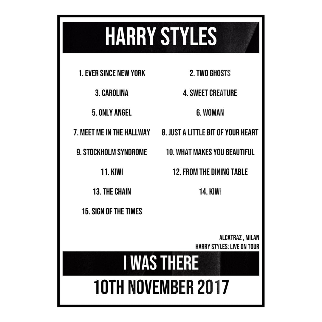 Harry Styles Milan 10th November 2017 Setlist poster
